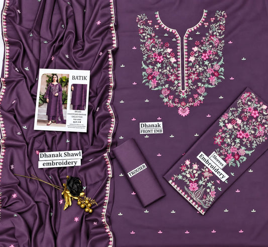 BATIK Premium 3-Piece Embroidered Winter Dhanak Suit (Code: RC-82) Lavender