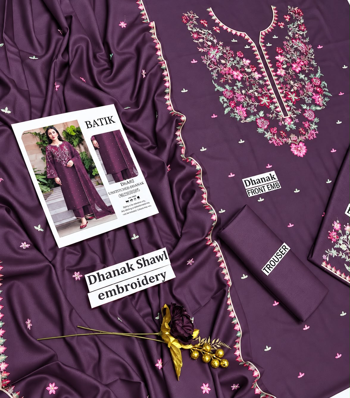 BATIK Premium 3-Piece Embroidered Winter Dhanak Suit (Code: RC-82) Lavender