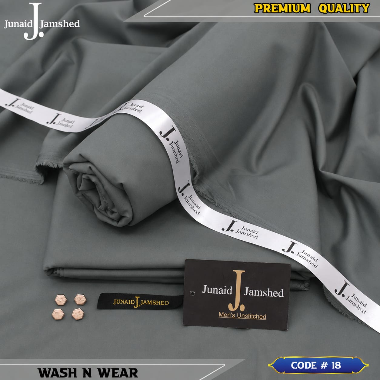 J. JUNAID JAMSHED PREMIUM WASH N WEAR SMOKE GREY