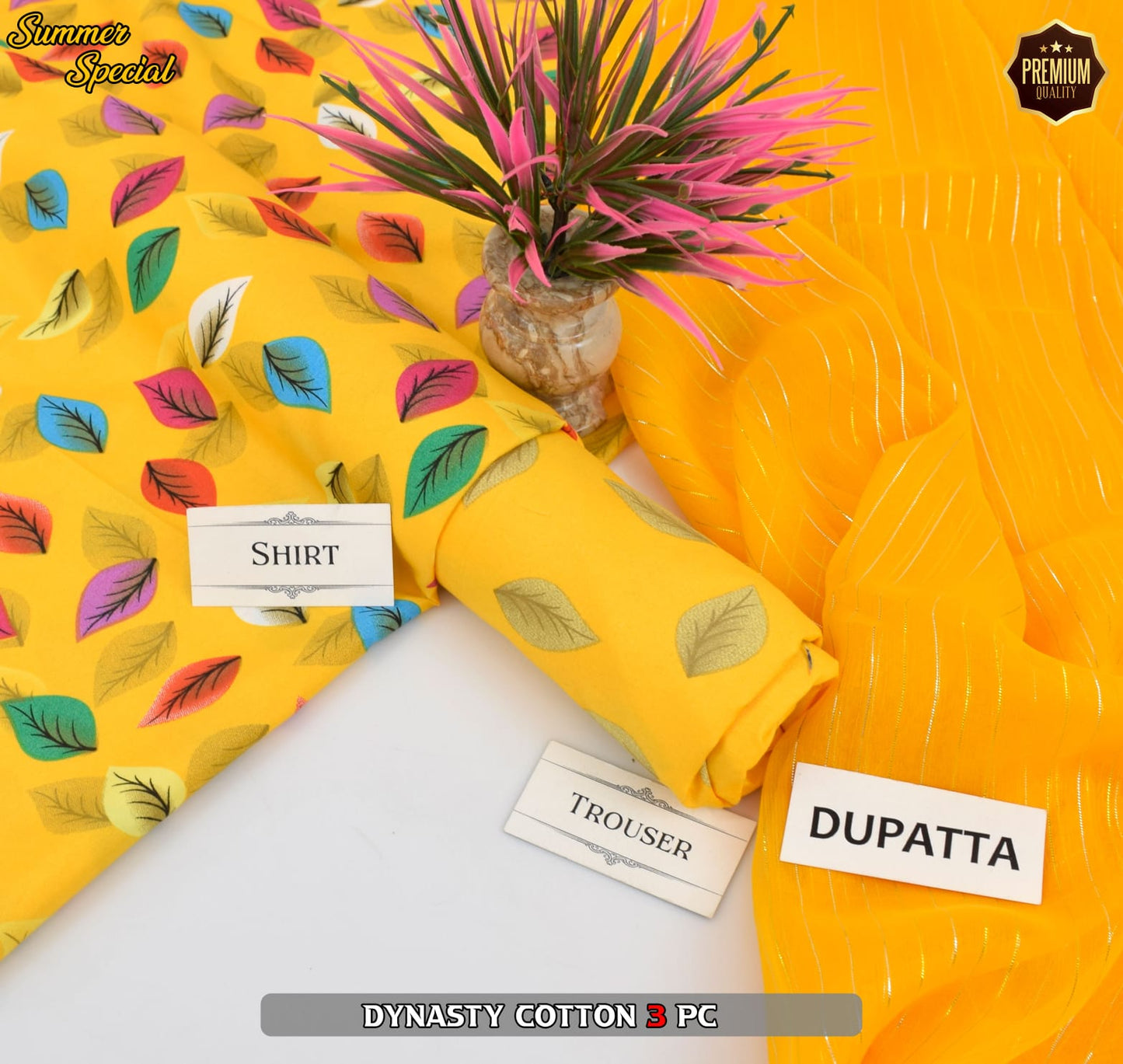 Premium Summer Cotton 3-Piece With Zari Pure Shifoon Dupatta And Digital Printed Trouser