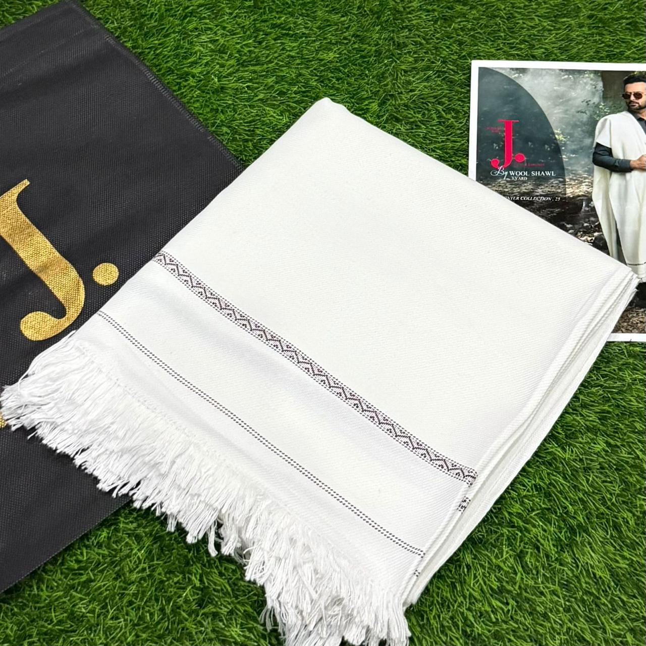 Premium Men's Wool Shawl By Junaid jamshed White