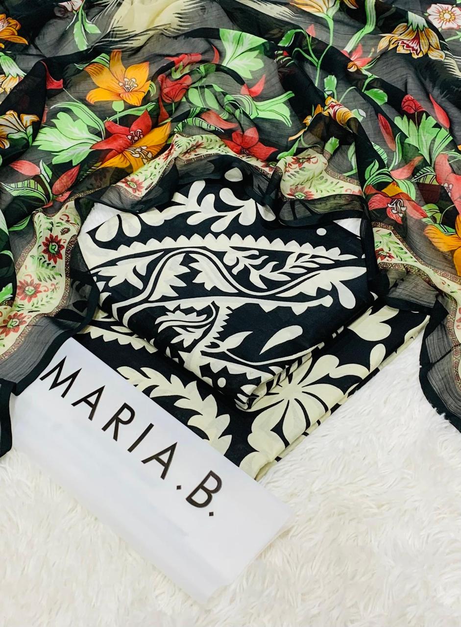 Maria B Premium Lawn 3-Piece With Pure Shiffon Dupatta And Allover Trouser