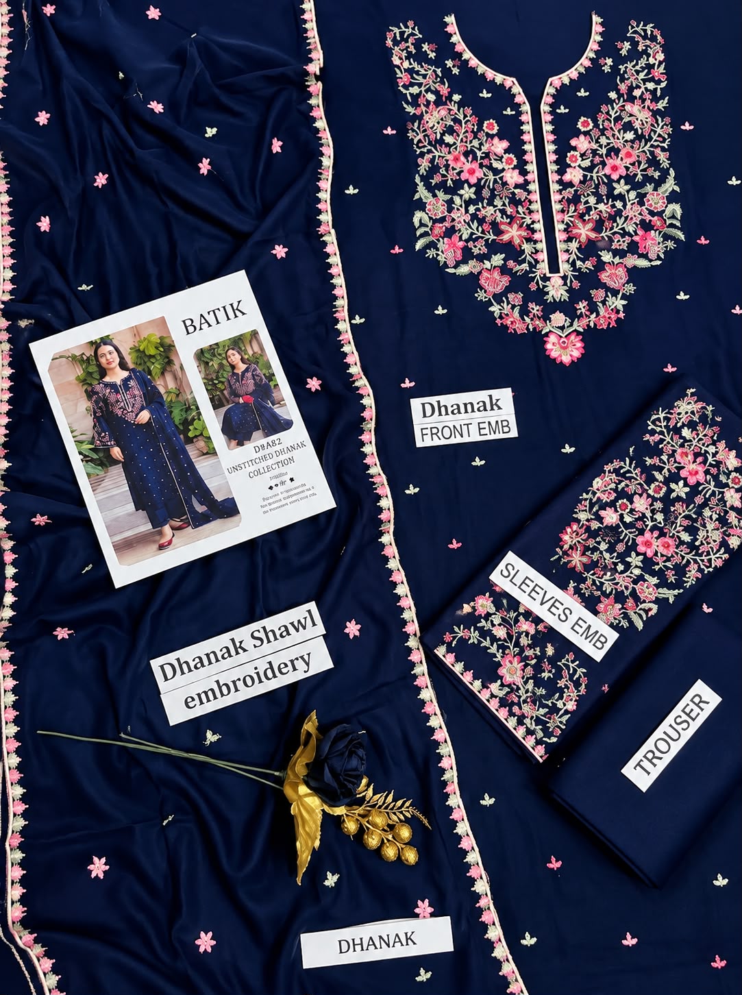 BATIK Premium 3-Piece Embroidered Winter Dhanak Suit (Code: RC-82) Blue