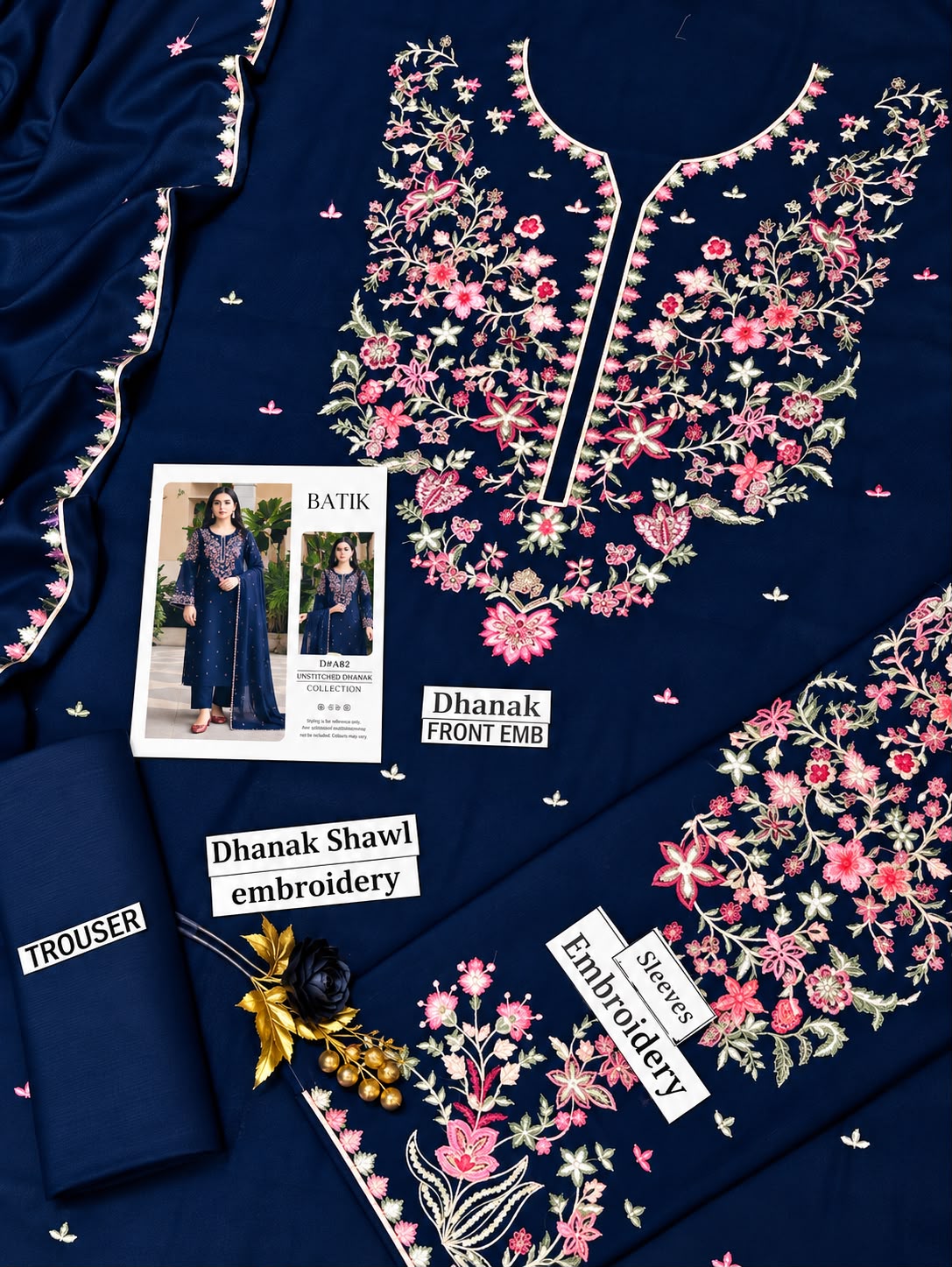 BATIK Premium 3-Piece Embroidered Winter Dhanak Suit (Code: RC-82) Blue