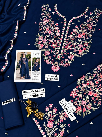 BATIK Premium 3-Piece Embroidered Winter Dhanak Suit (Code: RC-82) Blue