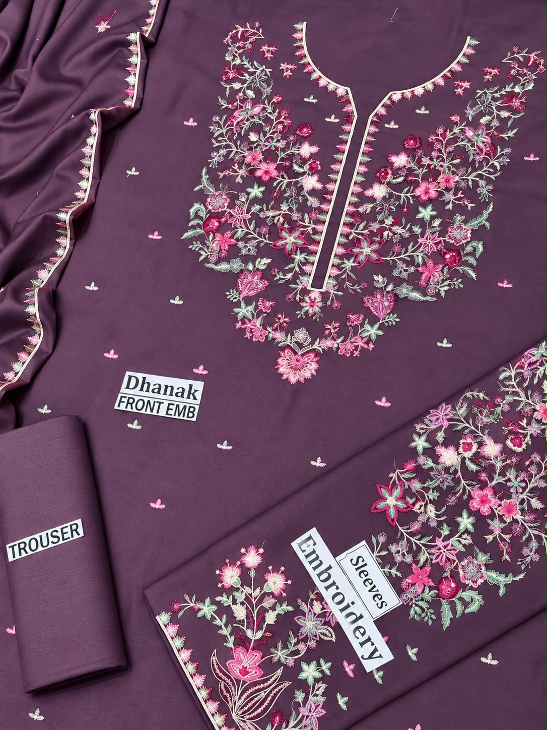 BATIK Premium 3-Piece Embroidered Winter Dhanak Suit (Code: RC-82) Lavender