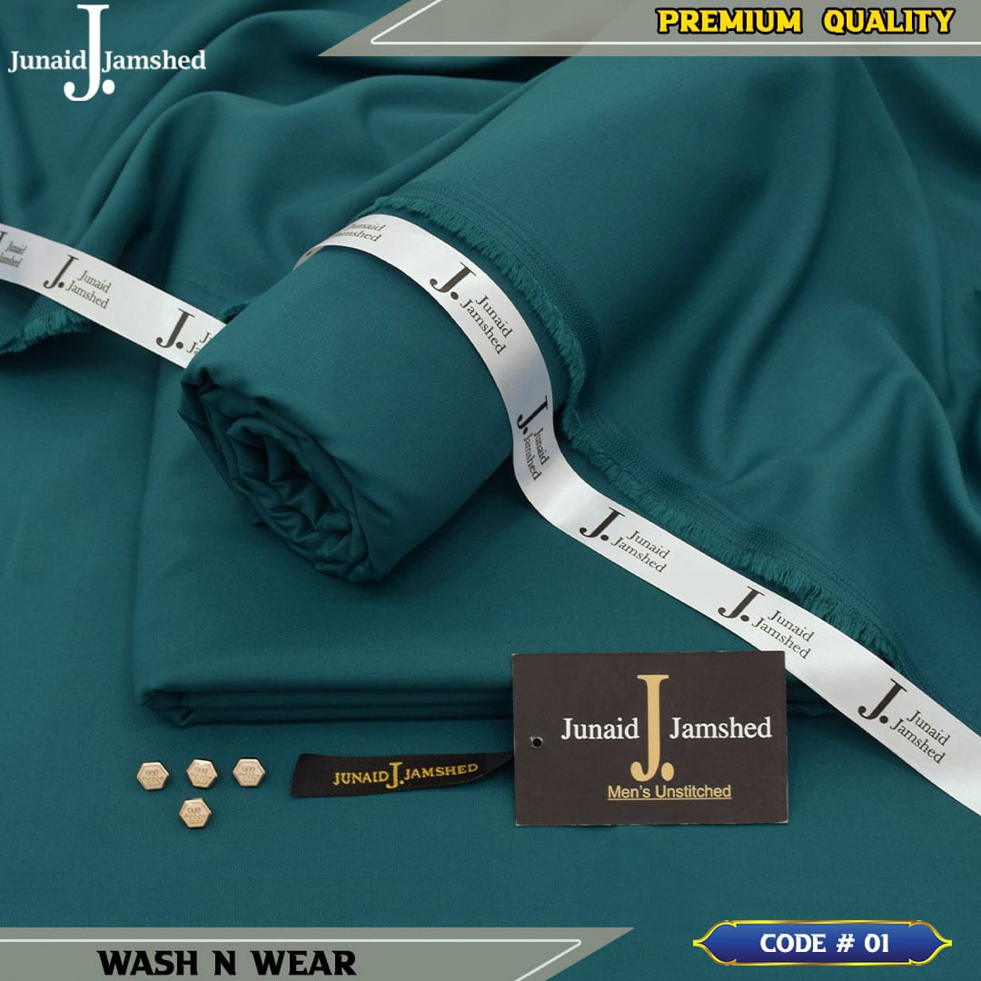J. JUNAID JAMSHED PREMIUM WASH N WEAR DARK PEACOCK BLUE