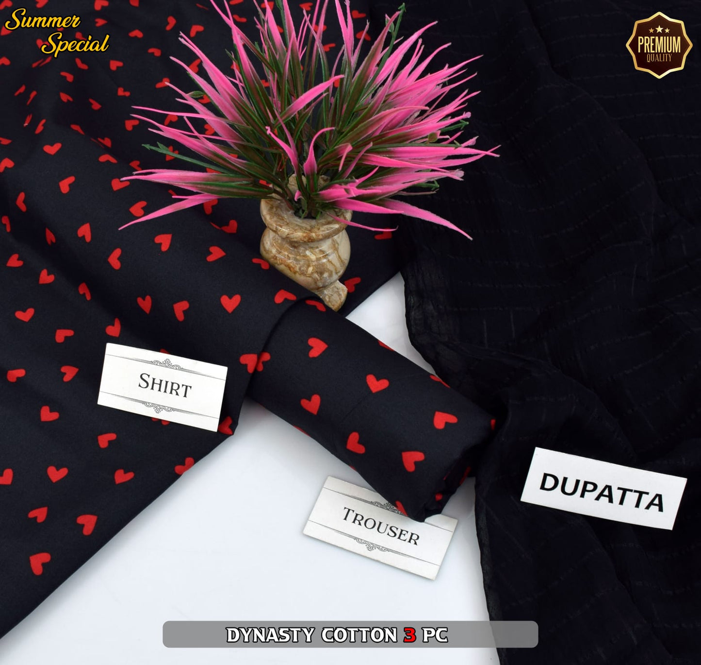 Premium Summer Cotton 3-Piece With Zari Pure Shifoon Dupatta And Digital Printed Trouser