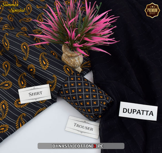 Premium Summer Cotton 3-Piece With Zari Pure Shifoon Dupatta And Digital Printed Trouser