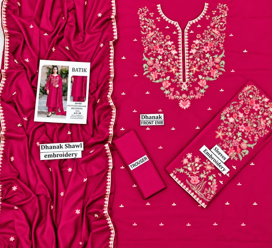 BATIK Premium 3-Piece Embroidered Winter Dhanak Suit (Code: RC-82) Pink
